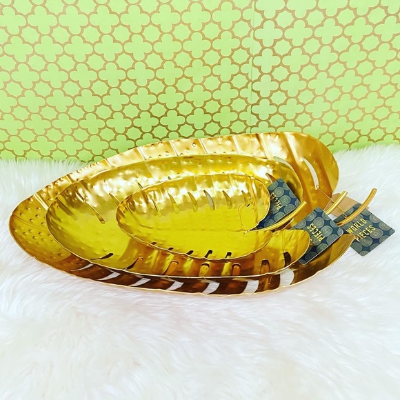 Monstera Gold Decorative Metal Tray Catchall - Picture 7 of 15